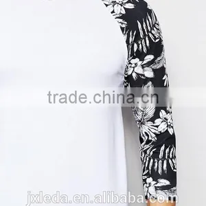 Men Muscle Fit Floral Pattern Print Contrast Long Raglan Sleeve White T-shirt OEM Custom thumbnail-3