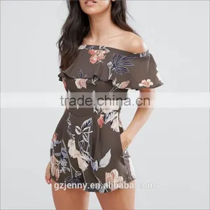 Women Fashion Sexy Dress Custom Summer Beach Wear Floral Off Shoulder Shorts Jumpsuits thumbnail-3