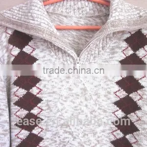 Zip Collar Neck Jacquard Style Mens Multi Color Sweater thumbnail-1