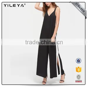 2017 Ladies Classic High Leg Slit Chiffon Wide Length Jumpsuit thumbnail-1
