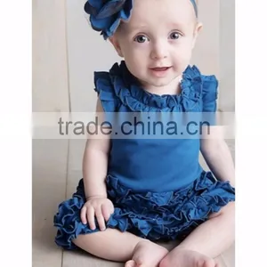 2017 Adorable Organic Cotton Baby Rompers Wholesale Baby Blue Solid Color Ruffle Clothes thumbnail-1