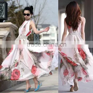 Onen Trade Assurance Onen Wholesale Summer Elegant Lotus Leaf Big Hem Chiffon Mai Floral Print Dress Beach Long Dre thumbnail-1