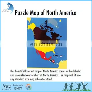Children Montessori Educational Wooden Puzzle Map of North America thumbnail-2
