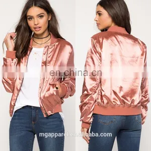 China Clothing Manufacturer Custom Plain Satin Bomber Jacket Wholesale thumbnail-1