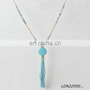 Latest Desion Nature Stone With Gold CCB And Turquoise With Blue Tassels Pendent Necklace thumbnail-3