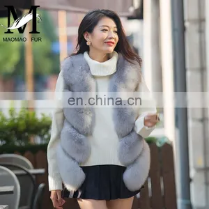 Women's 100% Real Genuine Fox Fur Sleeveless Vest Waistcoat Fur Gilet thumbnail-1