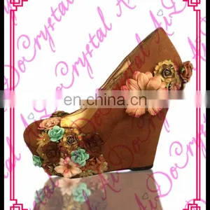 Aidocrystal Yellow Flower Shape Handmade Popular Style Women High Wedges Heels Shoes thumbnail-1
