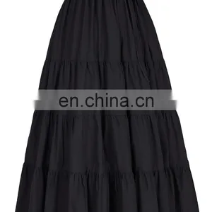 Belle Poque Women's Solid Black Color Wide Hem Cotton Maxi Skirt Long Skirt BP000207-1 thumbnail-3