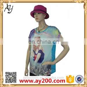 Chiffon t Shirt Women Ladies Girls Rubber Print t Shirts Digital Printing t Shirt thumbnail-2