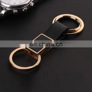Popular Style Embossed Logo Black Leather Keychain for Business Promotional Gift thumbnail-1