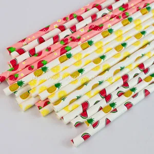 s Paper Straws Fruit Pattern Drinking Straws Decorative Paper Straws Summer Party Drinking Straws for Hawaiian Birthday Wedding Party Decoration thumbnail-1