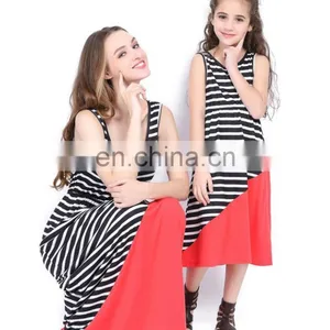 2019 Stripes Long Dress Little Girls Adult Children Matching Wholesale Mommy and me Dresses (this Link for Girls,1-12years) thumbnail-1