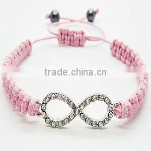 Diamante 8 Shape Silver Color Alloy Pink Wire Woven Bracelet thumbnail-1