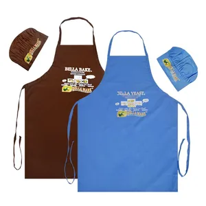 Canvas Apron Chef Hat Set Food Print Adjustable Neck Strap Kitchen Cooking Baking Wear thumbnail-1