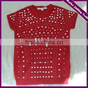 Girl Red Rivert Round Neck Long/short Sweater thumbnail-1