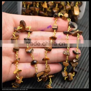 LFD-005C ~ Wholesale Gold Plated Wire Wrapped Freeform Tiger's Eye Chips Chain Gemstone Beaded Jewelry Finding thumbnail-1