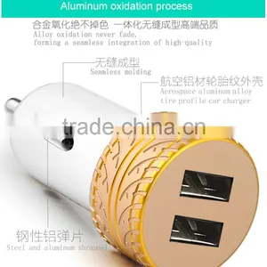Coteetci 4.8A High Speed Tire Texture Design Aluminum Dual USB Ports Universal Car Charger For Samsung/iPhone/HTC/LG TB-0190 thumbnail-1