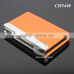 Orange Color Leather Stainless Steel Metal Leather Business Card Holder thumbnail-1