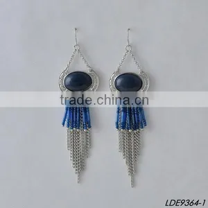 Blue and Silver Tassel Earrings Colorful Tassel Earrings thumbnail-1