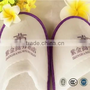 Cheap Hotel Guestroom Plush Slipper With Violet Non-woven Piping thumbnail-4
