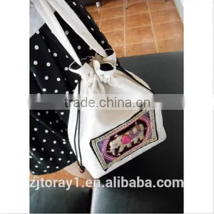 Small Hemp Drawstring Bag Wholesale Embroidered Handmade thumbnail-6