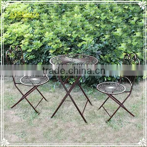 Antique Cast Iron Folding Table and Chair Set Patio Garden Furniture thumbnail-1