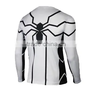 Polyester Spandex Long Sleeves White Compression Shirt / Rash Guard With Spider Design thumbnail-2