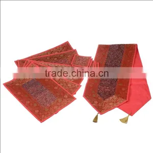 Placemats and Coaster in Red Color Indian Silk Table Runner thumbnail-1