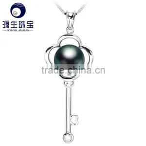 Natural Pearl Pendant 8-9mm Black Tahitian Pearl White Gold Necklace for Wholesale thumbnail-4