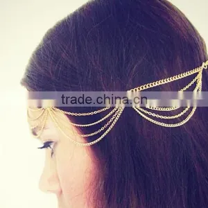 Hot Fashion Women Gold Tassel Crown Head Jewelry Punk Multilayers Head Chain thumbnail-4