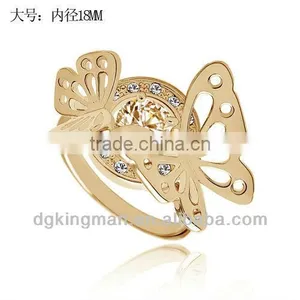 Top Sale Real Gold Plating Animal Rings Butterfly Rings With Austrian Crystal thumbnail-1
