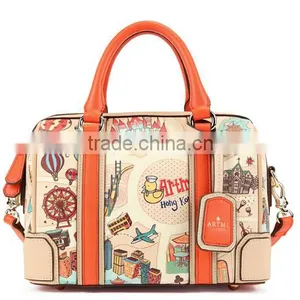 Fashion Pu Leather Women Bag Canvas Tote Bag With Colorful Pics Printing thumbnail-2