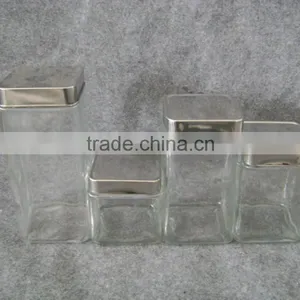Clear Square Glass Jar With Metal Lid thumbnail-3