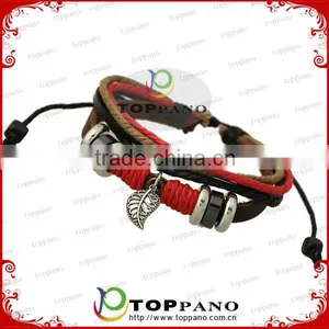 Hot Selling Leather Bracelet Vintagle Style Bead Charm Leather Braided Wrap Leather Bracelet thumbnail-1