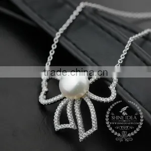 925 Sterling Silver Hollow Bowknot With Pearl Creative Pendant Necklace Fashion Women Necklace Jewelry 6360467 thumbnail-1