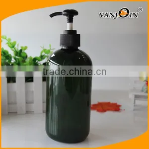 Empty 500ml Green Boston Round Plastic Lotion Bottle With Pump Dispenser thumbnail-1