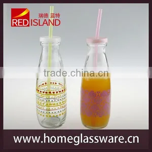 16oz Beverage Glass Bottle With Plastic Lids, Straws Hoting Selling thumbnail-3
