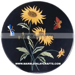 Black Marble Inlay Table Top Pietra Dura Inlaid Table Top thumbnail-1