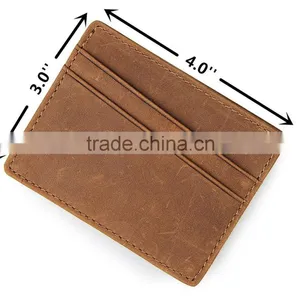 Handmade Men's RFID Blocking Crazy Horse Leather Slim Front Pocket Wallet Card Holder thumbnail-4