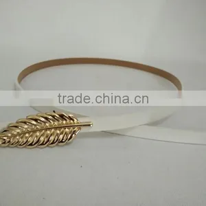 Wholesale Leaf Pattern Alloy Buckle Sex Women Lady Thin PU Waist Belt thumbnail-4