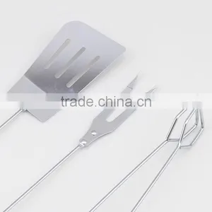 3-Piece Stainless Steel Barbecue Tool Set With Round Wood Handle thumbnail-3