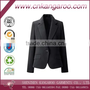 Womens Woolen One Button Notch Lapel Welted Pockets Curved Bottom Formal Office Lady Blazer thumbnail-1