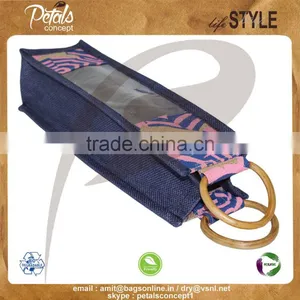 PP Laminated Jute One Bottle Wine Bag With Cane Handle & With Front Window thumbnail-3