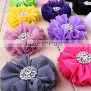 Fabric Chiffon Flower With Rhinestone Center for Kids Hair Accessories thumbnail-1