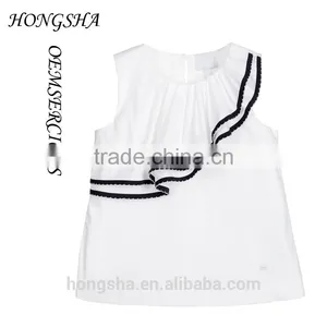 Fashion Baby Girls White & Navy Blue Ruffled Cotton Cutting Blouse Designs HST7741 thumbnail-1