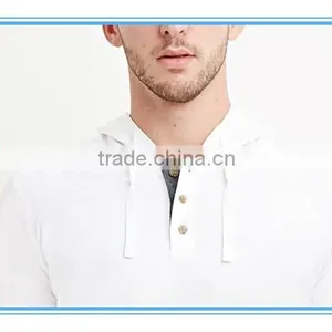 Hooded Henley Raglan Sleeves Hoodie Chambray Trim Button Placket Hoodie Curved Hem Hoodie thumbnail-4