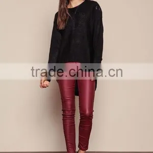 MGOO Brand Sweaters Pullover Model Black Leathertte Sweaters Knit Hi Low Fashion Clothing Urban thumbnail-2