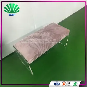 Designer Dressing Table Bench Upholstered Living Room Bench With Acrylic Sheet Leg thumbnail-2