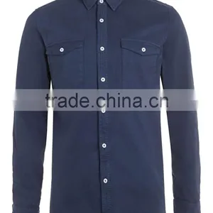 New Model Navy Blue Double Pocket Twill Long Sleeve Casual Shirt thumbnail-5