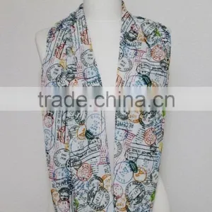 Stamps Pattern Chiffon Infinity Scarf, Circle Scarf, Long Scarf, Mother's Day Gift Ideas For Her, Spring - Summer - Fall - Winte thumbnail-3